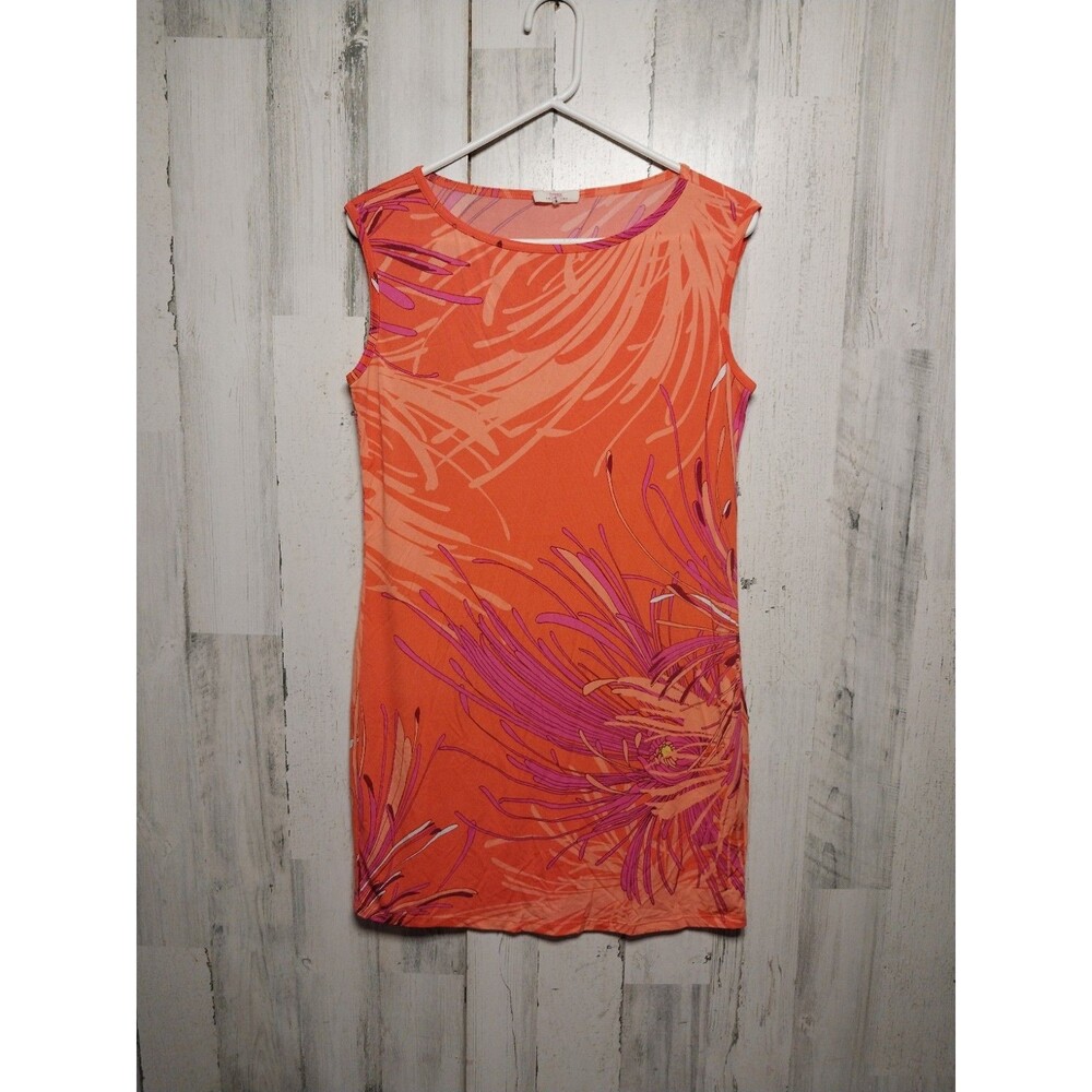 Trina By Trina Turk Dress Women's Medium Orange Pink Floral Sleeveless Mini